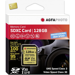 Carte Agfaphoto Sdxc UHS I 128 Go Professional High Speed ​​U3 V30