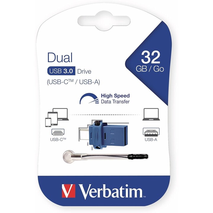Chiavetta USB TypC da 32GB Verbatim 3.0 Store n Go Dual Drive USB TypC al dettaglio
