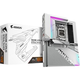 Gigabyte B650E Aorus Stealth Ice Motherboard- Unterstützt AMD Ryzen 9000 CPUs- 12+2+2 Phasen VRM- bis zu 8000 MHz DDR5 (OC)