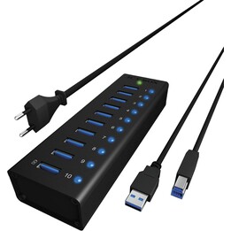 HUB 10 Port. Ladeport Aluminium-mit Netzteil ICY BOX