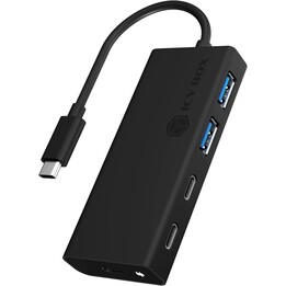 USB HUB 5Port ICY BOX 2xUSB3.0 2xUSB-C 1xUSB Power Delivery 60W SuperSpeed passiv Black