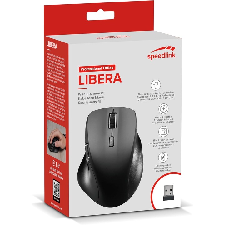 Speedlink Maus LIBERA. wiederaufladbar. kabellos & Bluetooth. lautlos. bk retail
