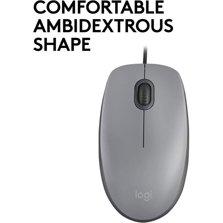 Souris USB filaire Logitech M110, boutons silencieux, confortable conception d'utilisation pleine grandeur, ambidextre, gris