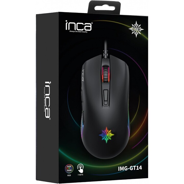 Mouse da gioco INCA IMG-GT14 3600 DPI. RGB. 7 tasti. USB. Software al dettaglio