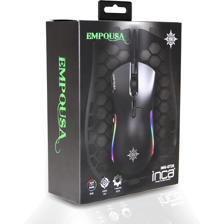 Mouse da gioco INCA IMG-GT20 10000 DPI. RGB. 7 tasti. USB. Software al dettaglio