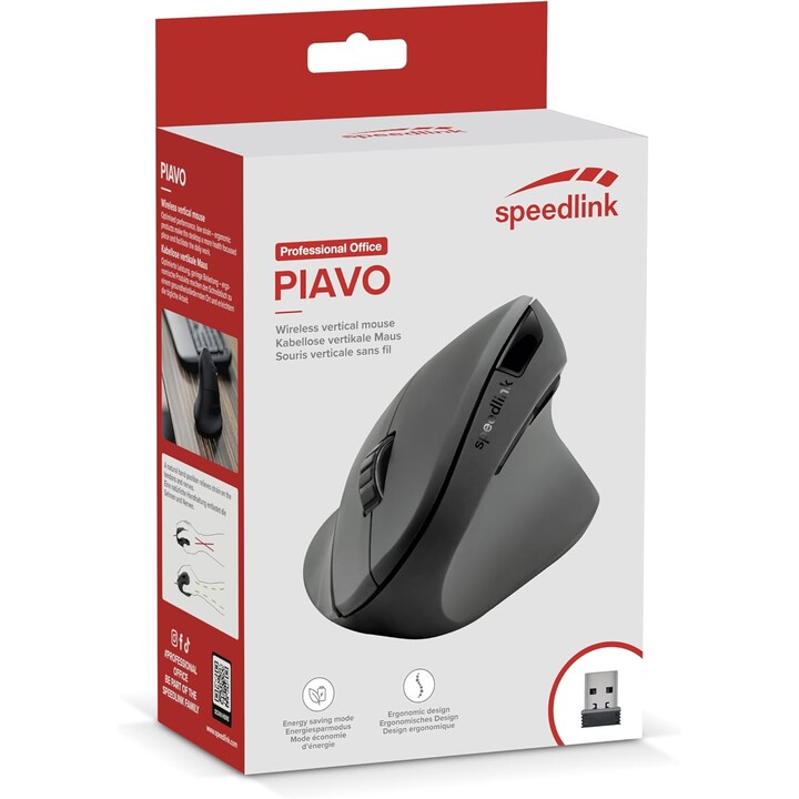 Speedlink Piavo Ergonomic Vertical Mouse - Wireless, diseño ergonómico, vertical, negro