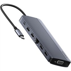 Anker USB-C Hub (14-in-1) Triple Display 1 x VGA 2 x HDMI 1 x Ehternet 1 x USB-C PD-IN (100W) 1 x USB-C 1 x USB-A 1 x micro SD 1