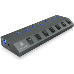 USB3.0 HUB 7Port ICY BOX 7xUSB3.0 (An-/Ausschalter für jeden Port) activo con Netzteil Grey
