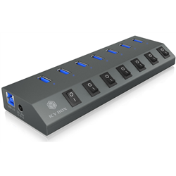 USB3.0 HUB 7Port ICY BOX 7xUSB3.0 (An-/Ausschalter für jeden Port) ativo com Netzteil Gray