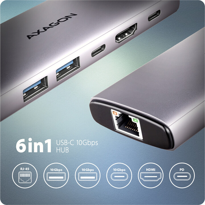 I/O-HUB USB-C 6IN1 10GBPS/0,15M HMC-6G2L AXAGON