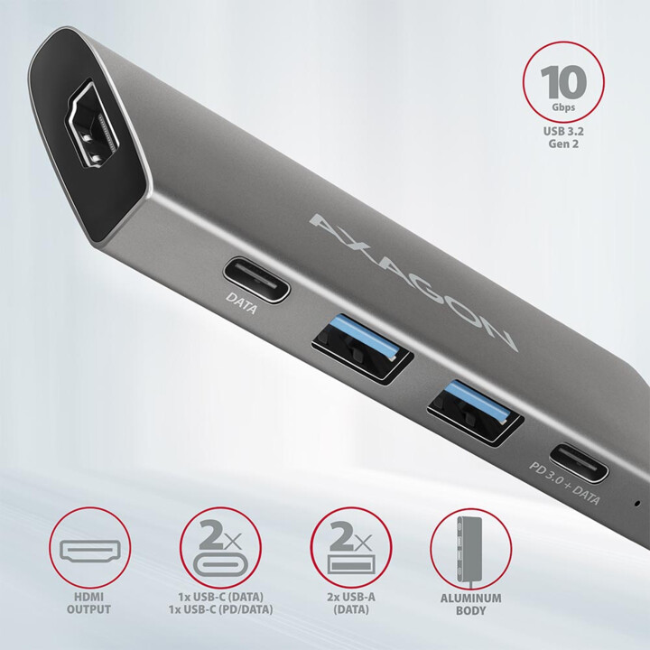HUB E/S USB-C 5IN1/0,2M HMC-5G2 AXAGON