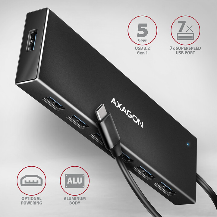 HUB DE E/S USB-C 7PORTAS PLANO/0,3M HUE-F7C AXAGON