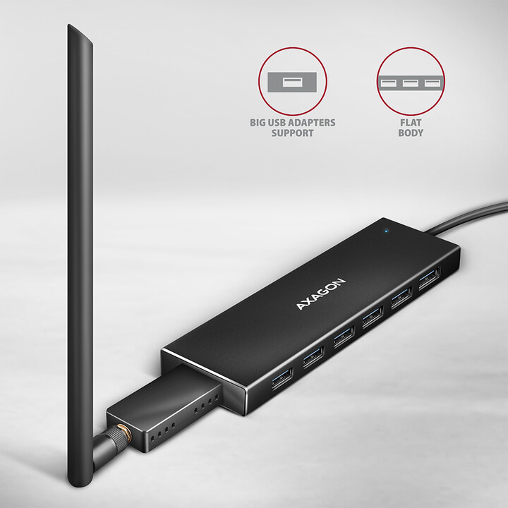 HUB DE E/S USB-C 7PORTAS PLANO/0,3M HUE-F7C AXAGON