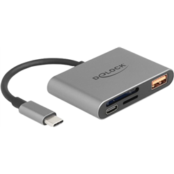 DELOCK Lecteur de cartes USB-C pour cartes SD et Micro SD + port USB 10 Gbps Typ-A et USB Type-C PD 2.0 85 W