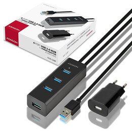 I/O-Hub USB 3.0, 4-Port, mit Ladefunktion, mit Wechselstrom, 1,2 m, HUE-S2BP, AXAGON