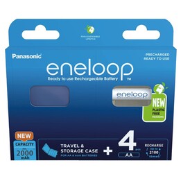 Batterie ricaricabili PANASONIC ENELOOP AA 2000 mAh, 4 pezzi + custodia (BK-3MCDE/4CP+CASE)