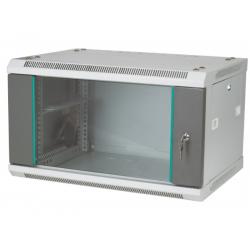 Q-LANTEC Estantería mural de 19" 6U 600x450, puerta de cristal gris