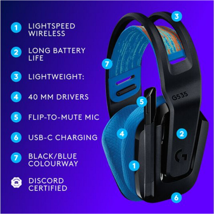 Logitech G535 LightSpeed ​​Wireless Gaming Headset preto