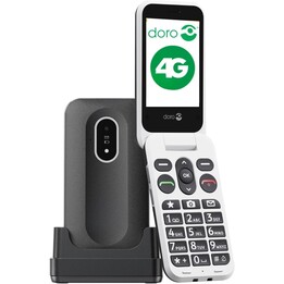 Doro Leva L20 4G, großes Display, leistungsstarker Klang, Kamera, SOS -Taste mit GPS, einschließlich Ladestation, Schwarz