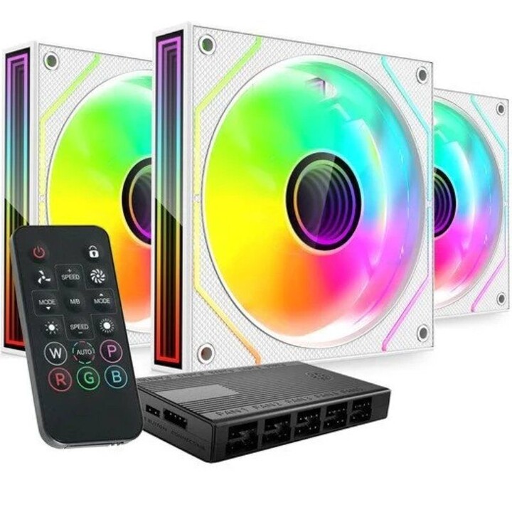 Pack of 3 Mars Gaming MF-3DPROKIT Fans/ 12cm + Hub + Remote Control/ ARGB/ White
