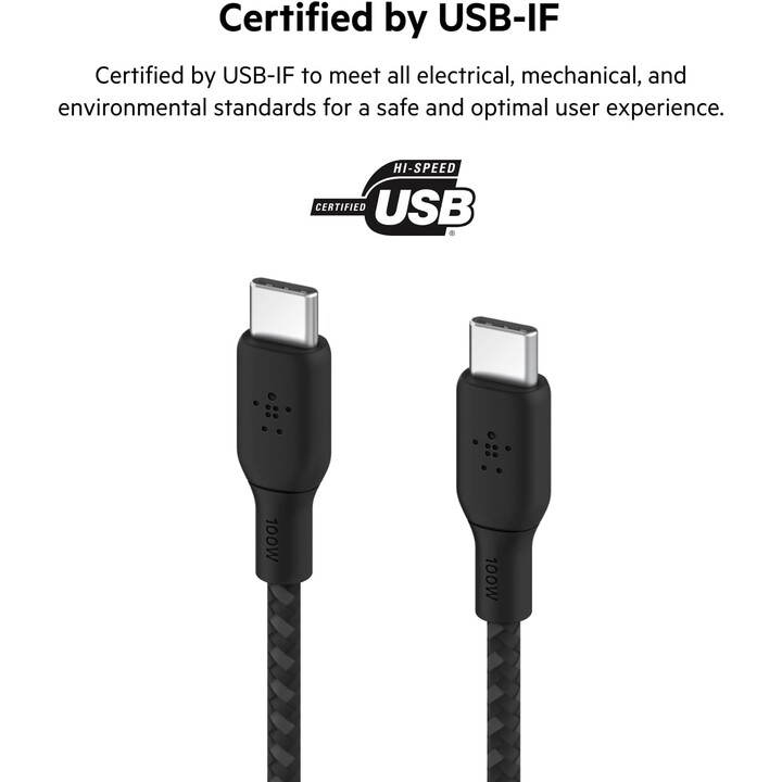 Câble Belkin BOOST CHARGE USB-C/USB-C, jusqu'à 100 W, 3 m, noir