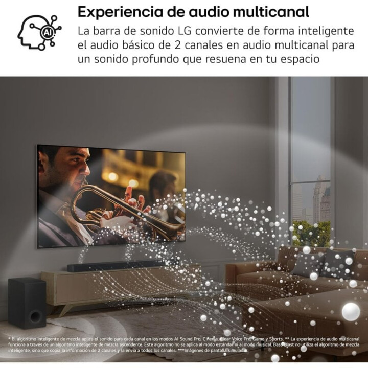Soundbar pour TV - LG S90ty, Bluetooth, 570W, 5.1.3 Channels avec subwoofer, Dolby Atmos, DTS: X, Ai Ready, Black