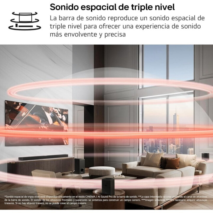 Soundbar pour TV - LG S90ty, Bluetooth, 570W, 5.1.3 Channels avec subwoofer, Dolby Atmos, DTS: X, Ai Ready, Black