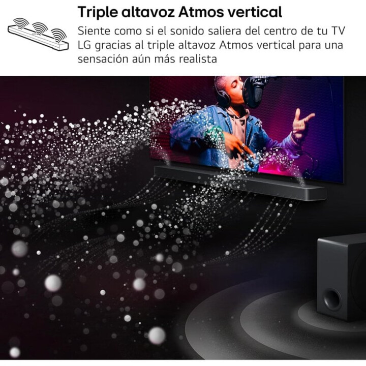 Barra de som para TV - LG S90TY, Bluetooth, 570W, 5.1.3 canais com subwoofer, Dolby Atmos, DTS: X, AI Pronto, Black