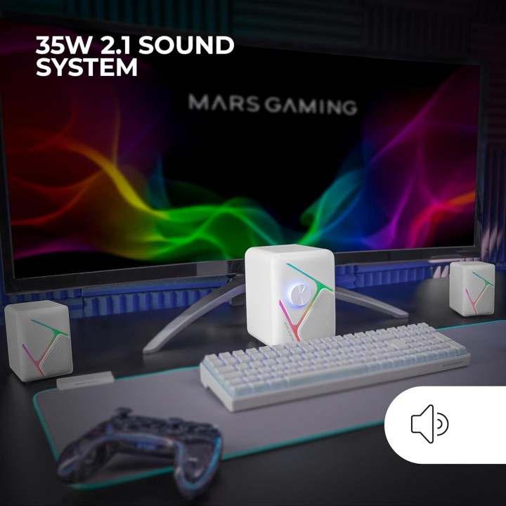 Altoparlanti da gioco MSH21W, subwoofer RGB 2.1 + 35W, sistema surround 3D invertito, bianco