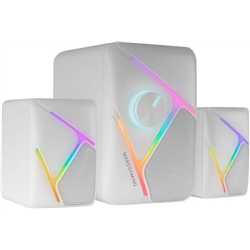 Altavoces para juegos MSH21W, RGB 2.1 + Subwoofer de 35 W, Sistema envolvente 3D invertido, Blanco