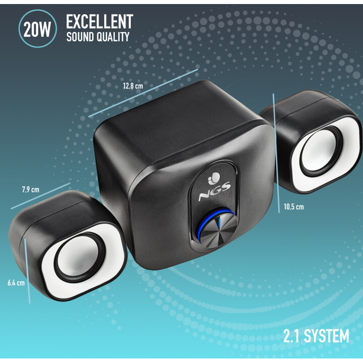 Mini Altavoces Estéreo Multimedia NGS Comet 2.1 de PC con Subwoofer, con Alimentación USB y Entrada Auxiliar de 3,5mm NGS
