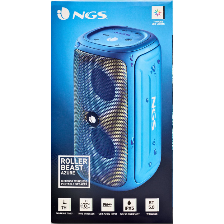 NGS Roller Beast Azure Bluetooth Enceinte, bleu, eau et poussière résistante