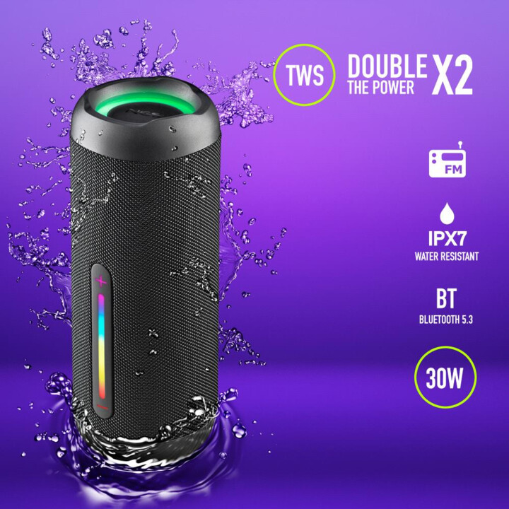 Altavoz Roller Furia 2 Black portátil Bluetooth, Radio FM e impermeabilidad IPX7