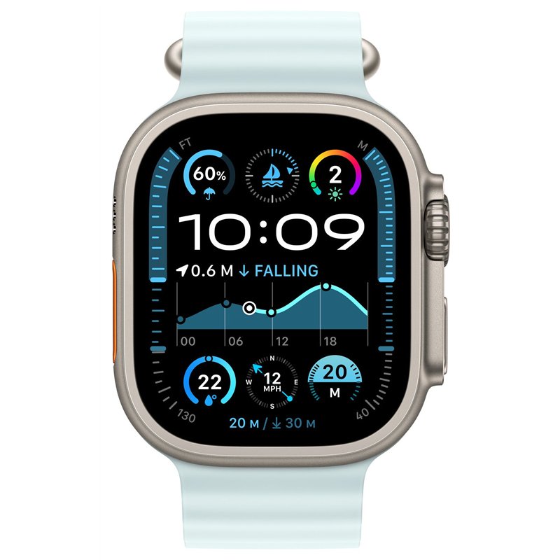 APPLE 49 mm Ice Blue Ocean Bandverlängerung – Natürliches Titan-Finish
