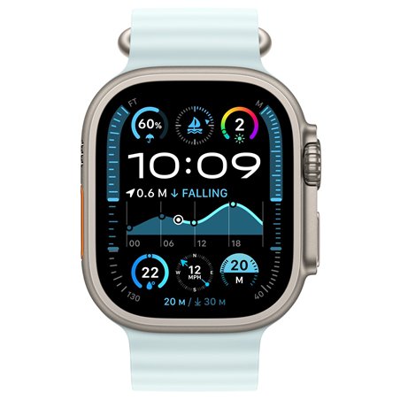 APPLE 49 mm Ice Blue Ocean Bandverlängerung – Natürliches Titan-Finish