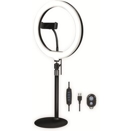LOGILINK AA0152 - Luz LED de anillo (25 cm de diámetro) con soporte para teléfonos inteligentes