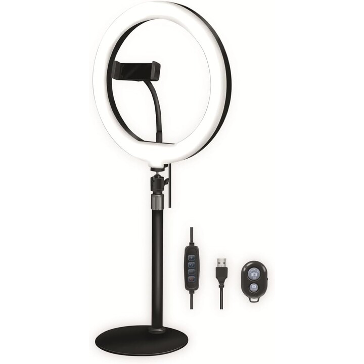 LogiLink AA0152 - LED Ring Light (25 cm diameter) with Smartphone Holder