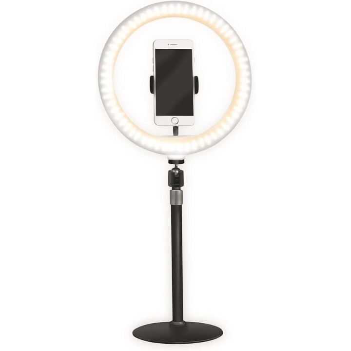 Logilink AA0152 - Luce ad anello LED (diametro di 25 cm) con supporto per smartphone