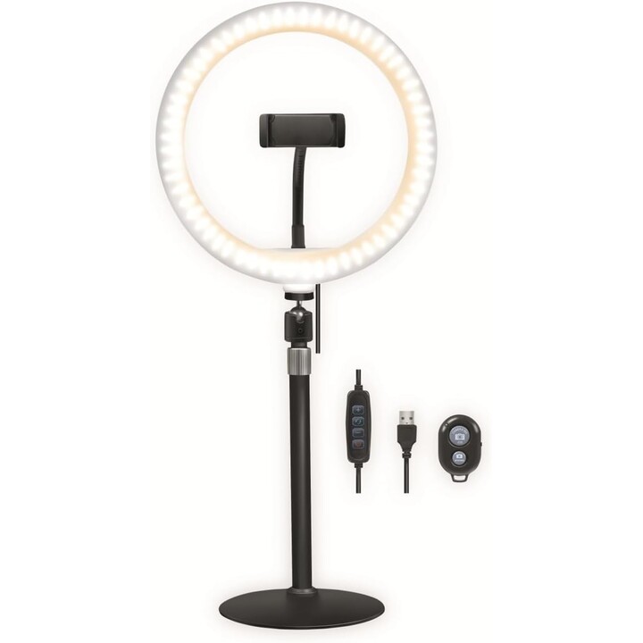 LogiLink AA0152 - LED Ring Light (25 cm diameter) with Smartphone Holder