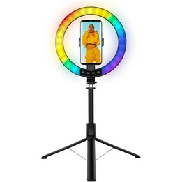 Logilink 066678 26RGB LED Ring Light Ø 25 CM with Extendable Tripod Selfie Stick Black