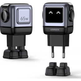 Cargador rápido UGREEN Uno RG 65W GaN de 3 puertos, color negro UE