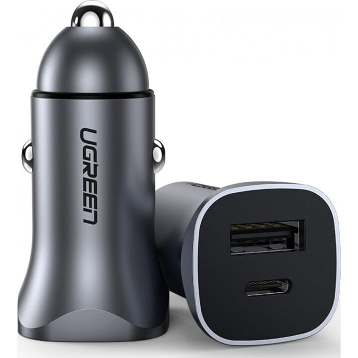 UGREEN USB-C PD+USB-A QC 24W Fast Car Charger Gray