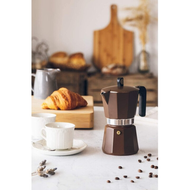 Monix New Cream 12 tasse-cafetière italienne en aluminium, marron