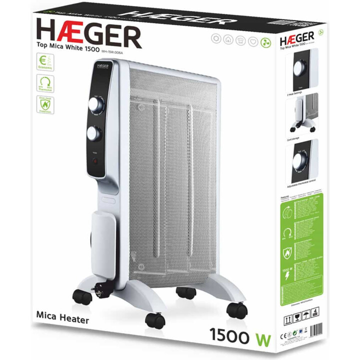 Haeger MH-15W.006A Mica Electric Heater, Adjustable Thermostat, 1500 Watts