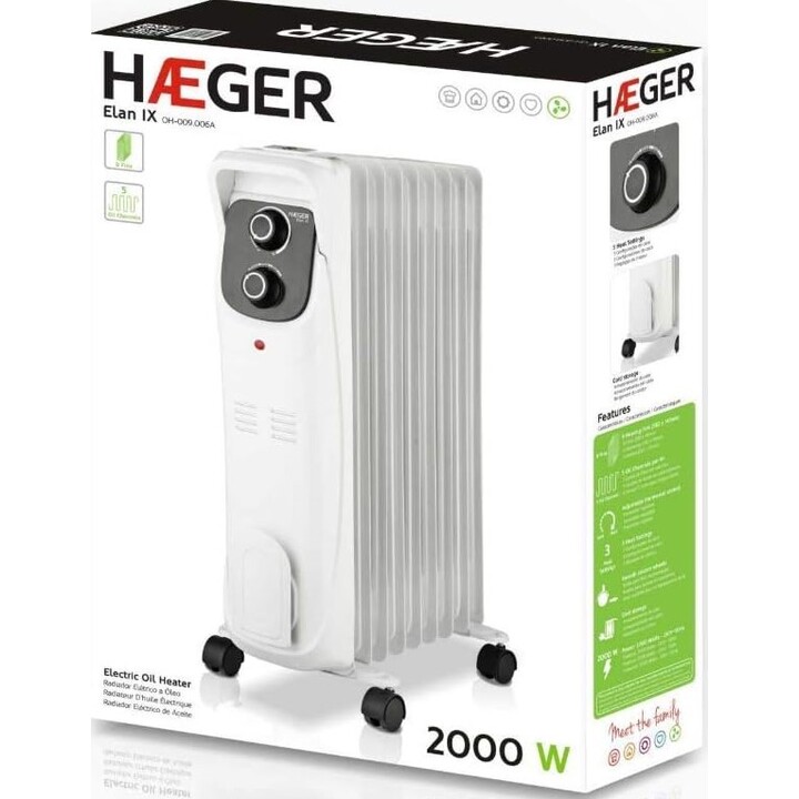 Elan IX, radiatore elettrico a olio con potenza di 2000W e 3 impostazioni di calore per la regolazione del clima della stanza, b