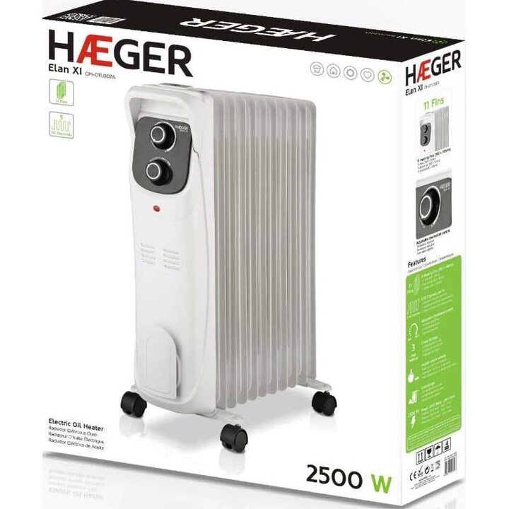 Radiador Elan XI eléctrico de aceite con 2500 W de potencia Blanco