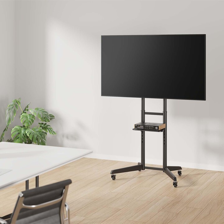Soporte de suelo ecológico FT70TE-211 con ruedas, bandeja para DVD para monitor/TV de 50 kg (37-70 lb), negro