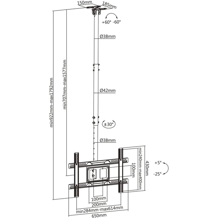 Soporte de Techo Giratorio Aisens CT80TSE-075 para TV de 37-80" VESA 600x400 Máx 50Kg