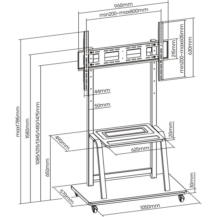 Soporte de suelo Aisens ECO con Ruedas y Bandeja DVD para Monitor/TV 150Kg de 37-100" Negro