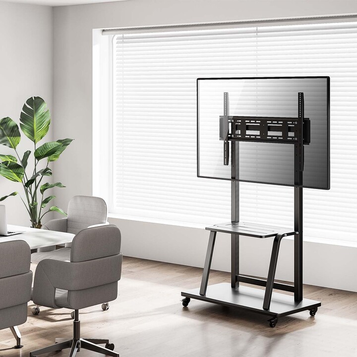 Soporte de suelo Aisens ECO con Ruedas y Bandeja DVD para Monitor/TV 150Kg de 37-100" Negro